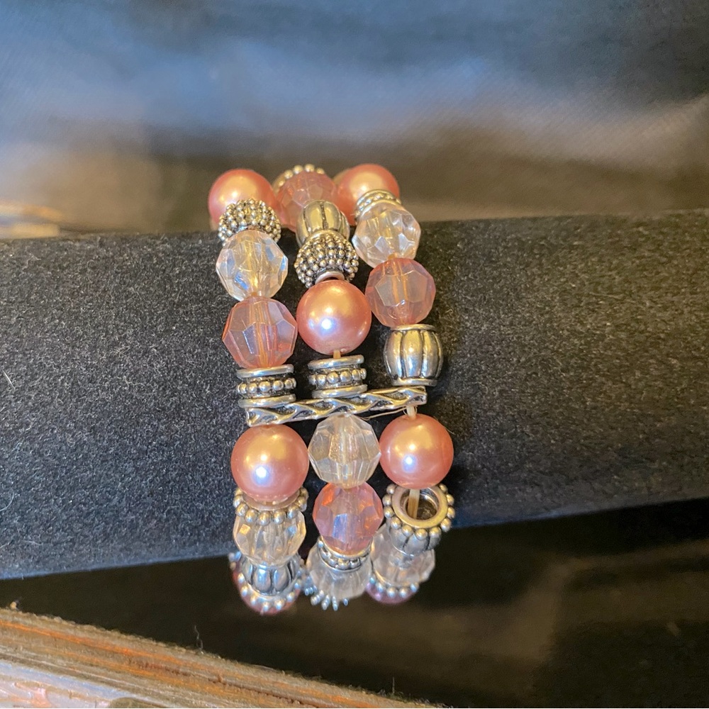 Bohemian Style Pink and Silver Beaded Bracelet